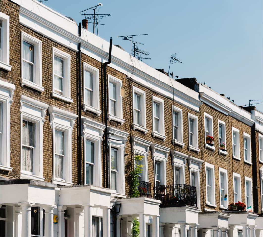 A street full of windows that ready to be cleaned